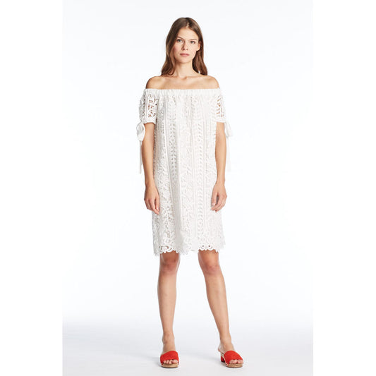 Off Shoulder White Lace eyelet Midi Dress - Vishal Enterprises Inc