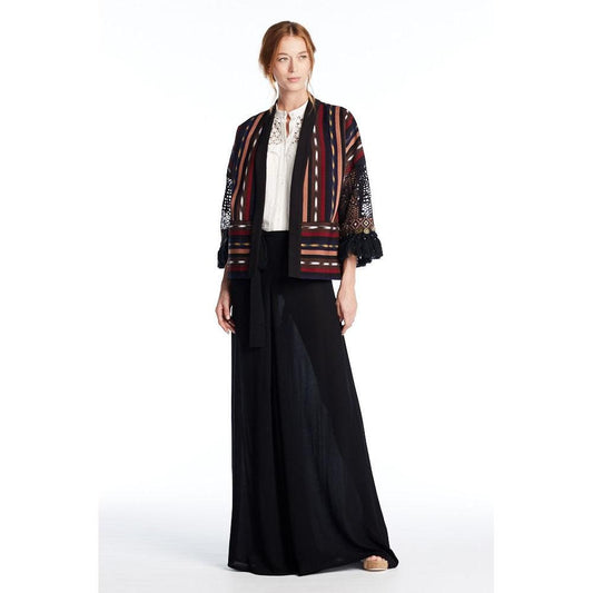 Tribal Ikat Fringe Jacket with fringed sleeves - Vishal Enterprises Inc